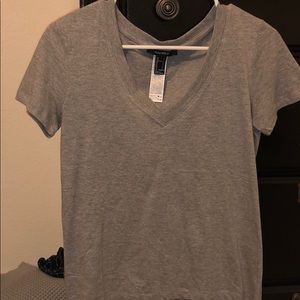 gray short sleeve v-neck top
